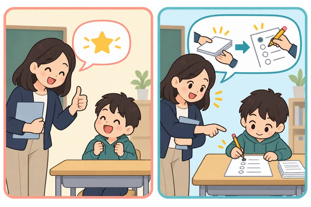 일반적인 칭찬과 행동을 구체적으로 설명하는 칭찬의 차이