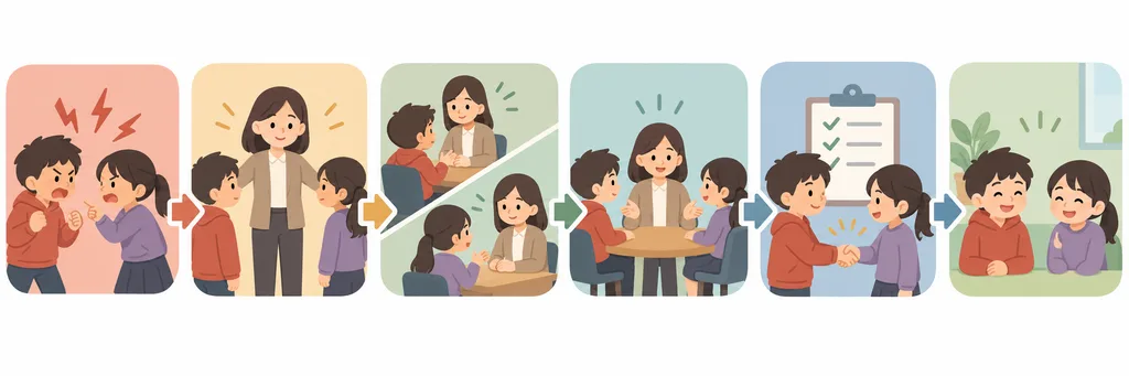 학생 간 갈등 중재 6단계 흐름도